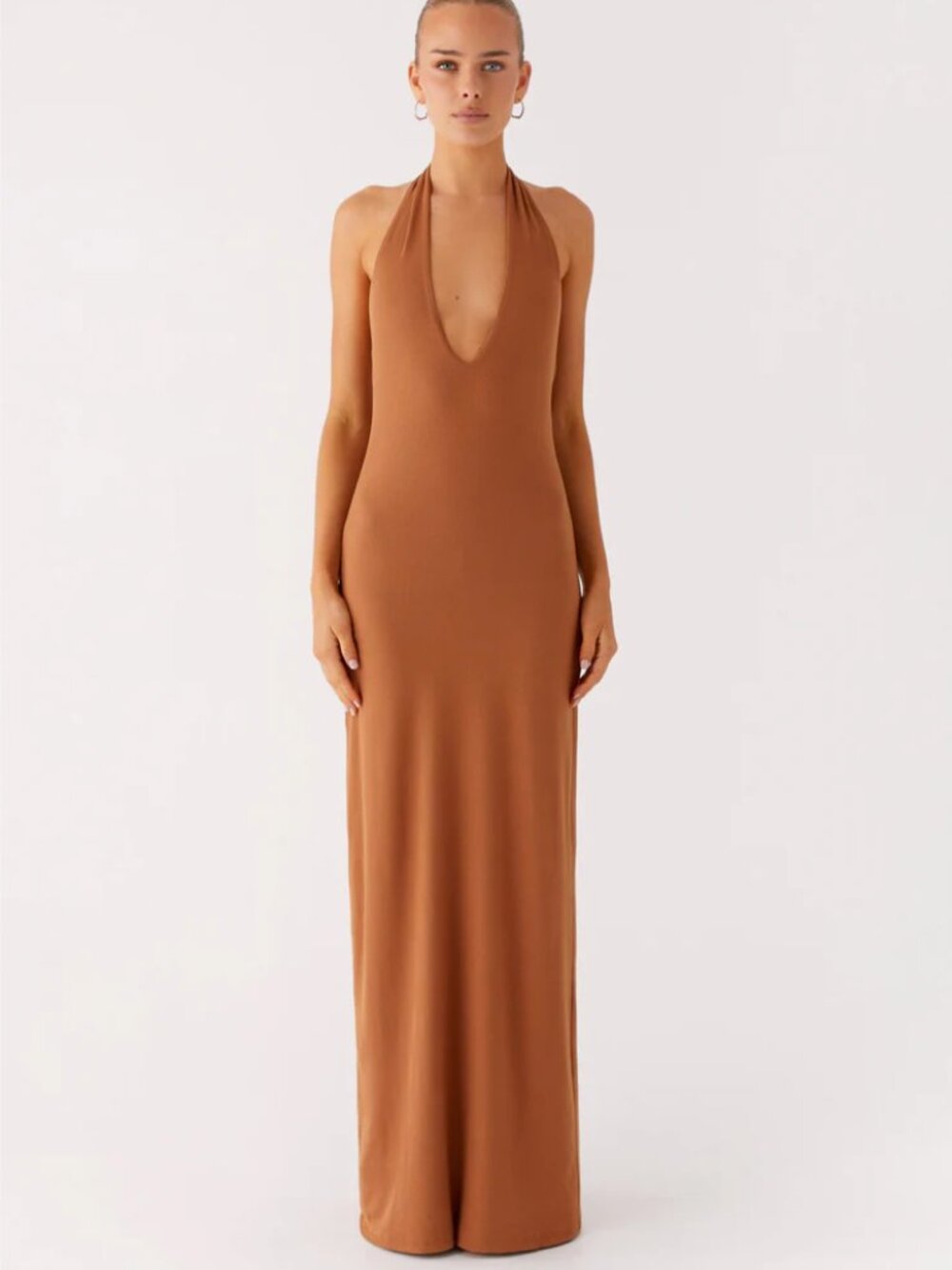 Peppermayo • Plunge For You Maxi Dress, Tan